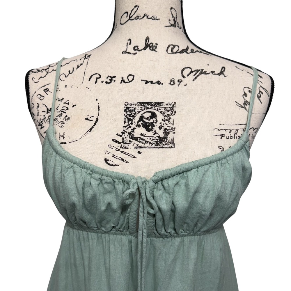 Princess Polly Empress of Love Sage Green Linen Milkmaid Babydoll Mini Dress, 6 - Picture 3 of 11